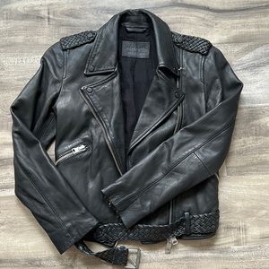 WOMENS BLCK ALL SAINTS LEATHER JACKET